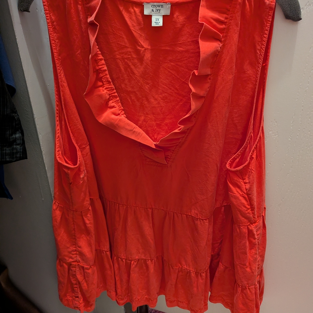 crown & ivy Red Ruffle Blouse